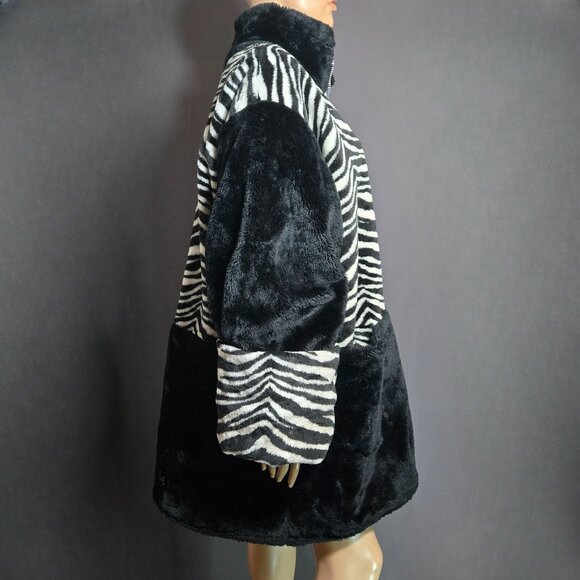 Vintage 80s Faux Fur Coat Black Zebra Print Size L Oversized Gender Neutral - Picture 10 of 16